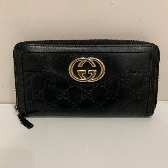 Gucci Black GG Sukey Zip Long Wallet Sku#84400 (gently used, zipper cracked) - Picture 1 of 9